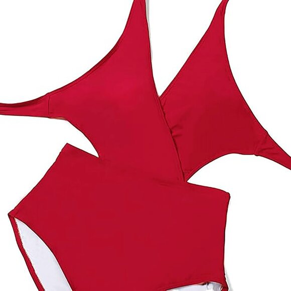 NEW Zeraca Surplice Neckline High Waisted Halter One Piece Bathing Suit - Medium - Picture 8 of 10